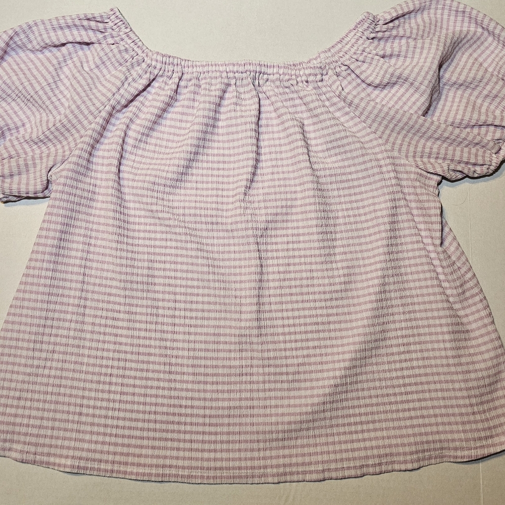 Lane Bryant Women's Shirt Top Size 18 20 Lavendar White Stripe On Off Shoulder